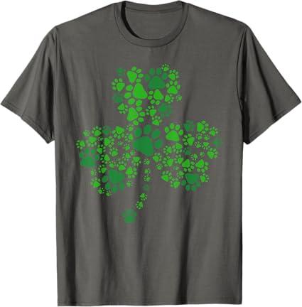 Dog Paw Irish Lucky Green Shamrock Clover St Patrick's Day T-Shirt for Men Women Kids, Size Large 