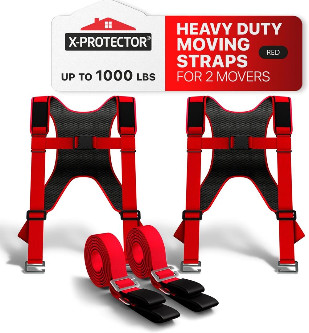 X-Protector Moving Straps - 2 Pairs - Lifting Straps for 2 Movers - Move Furniture Easily and Safely - Perfect for Lifting and Moving Heavy Objects! (with Back Support)