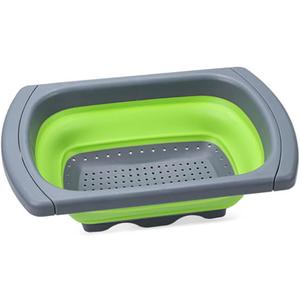 Alnicov Silicone Collapsible Colander,Colander Strainer Over The Sink Vegetable/Fruit Colanders Strainers with Extendable Handles for Pasta Vegetables Fruits Green
