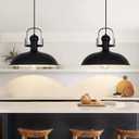 Black Pendant Lights Kitchen Island 2 Pack, Dome Pendant Light 13.8" W, Black Farmhouse Pendant Light for Kitchen Barn Hallway Porch Dining Room