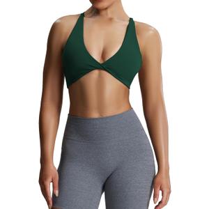 Aoxjox Women's Workout Sports Bras Fitness Metamorph Sienna Twist Bra Yoga Crop Tank (Storm Green, Small)