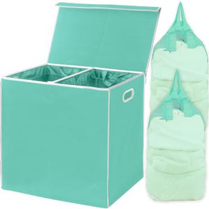 Simple Houseware Double Laundry Hamper with Lid & Removable Bags, Turquoise