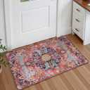 Lahome Bohemian Floral Medallion Area Rug - 2x3 Small Hot Pink Bath Rug Kitchen Sink Mat, Machine Washable Non-Slip Soft Indoor Carpet for Doormat Bedside Apartment Entrance, Fuchsia/Multi