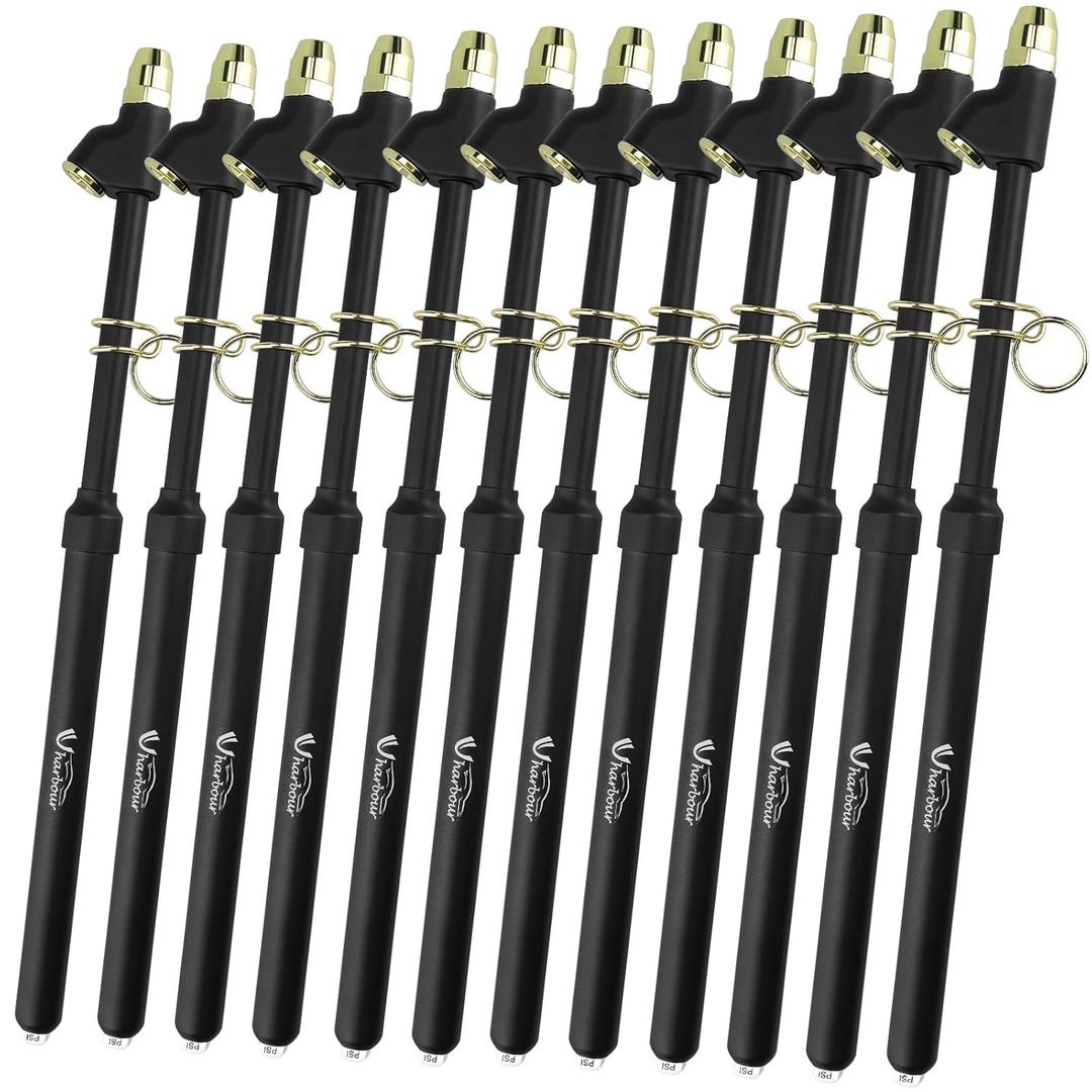 Dual Head Tire Pressure Gauge 10-150PSI, 12 Pcs Heavy Duty Semi Truck Tire Pressure Gauge 1-10 Bar, Air Pressure Gauge for Tires Extended Tube for Semi Truck, RV, Car, Motorcycle