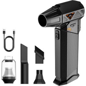 Compressed Air Duster, 2-in-1 Cordless Electric Air Duster & Mini Vacuum, High-Speed Brushless Motor, 8000mAh Rechargeable, Type-C, for Electronics, Keyboard, Car & Home Cleaning