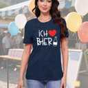 Oktoberfest Shirts for Women Ich Liebe Bier T-Shirts Casual German Oktoberfest Party Tee Tops (Blue, L)