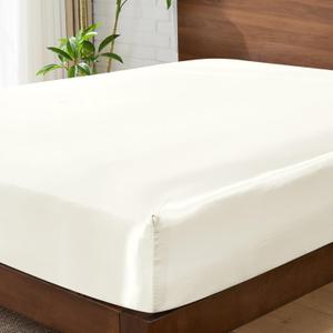 BEDELITE Satin Fitted Sheet Queen Size with Elastic Corner Straps, Luxury Soft Silk-Like Bed Sheet for Hair & Skin, 1 Deep Pocket Fitted Sheet Only Fits 15" Mattress, Fade & Wrinkle Resistant, Ivory