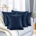 Nestl Throw Pillow Covers, Cozy Velvet Decorative Outdoor Pillow Covers 18X18 Inches, Soft Solid Cushion Covers for Sofa, Bed and Car, Set of 4 - Navy Blue