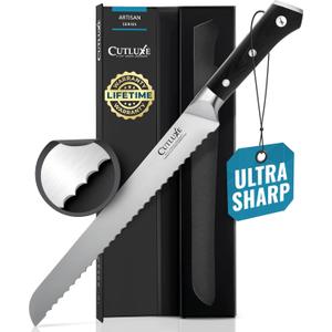 Cutluxe Bread Knife  10" Serrated Knife for Homemade, Sourdough Bread  Forged High Carbon German Steel  Full Tang & Razor Sharp  Ergonomic Handle Design  Artisan Series