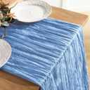 JOYIT 2 Pack Blue Cheesecloth Table Runner 35" x 120" Boho Table Runner Set for Wedding, Birthday, and Party Decor, Romantic Gauze Table Runner for Rustic and Elegant Tablescapes (Light Blue)