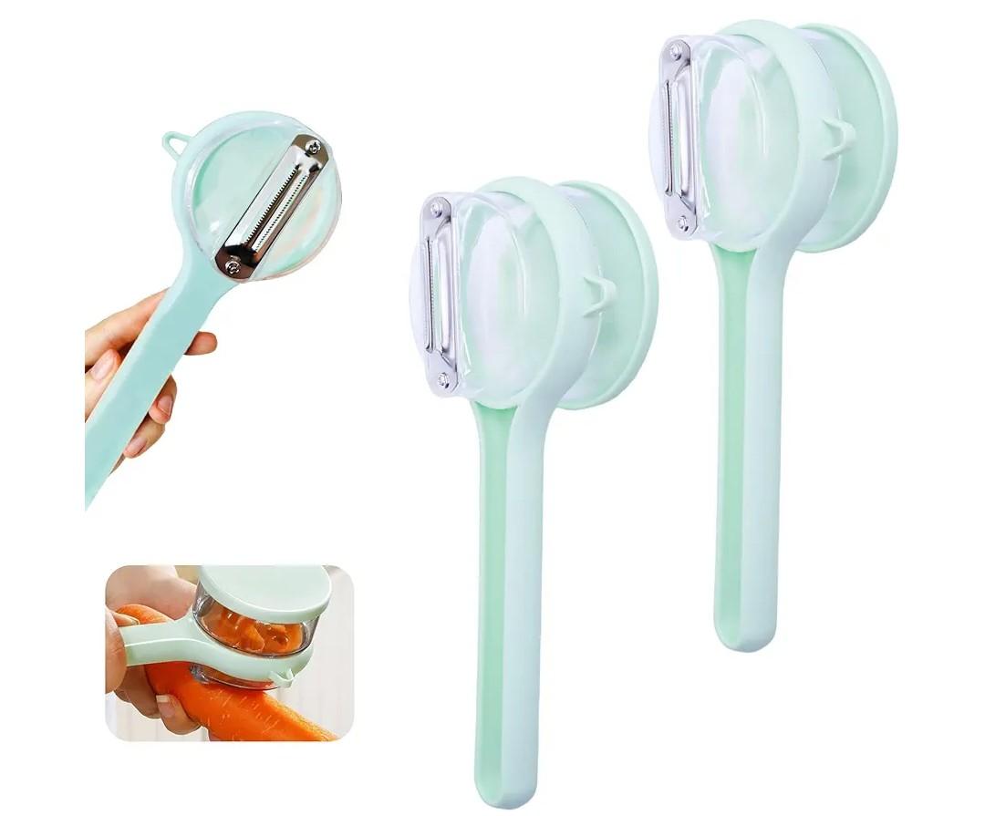 Vegetable Peeler with Box Storage,DoubleSided Stainless Steel Potato Peeler and Fruit Peeler,Vegetable Peelers for Kitchen,Apple Peeler,Carrot Peeler,Orange Peeler,Garlic Peeler (Blue)