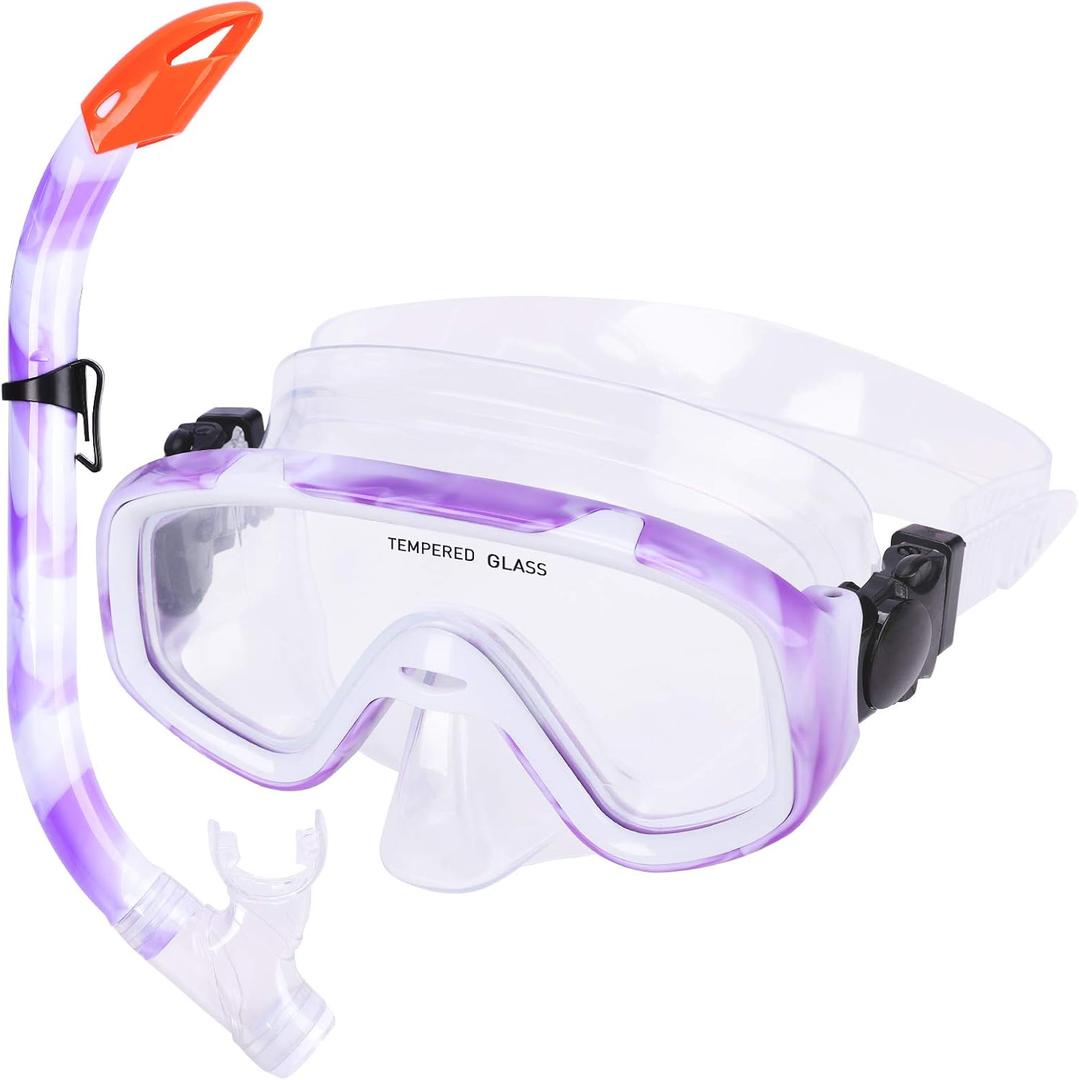 Kids Snorkel Set, Children Anti-Fog Diving Mask Swimming Goggles Dry Top Snorkel Equipment Snorkeling Packages Swimming Gear for Youth Boys Girls Age 5-10