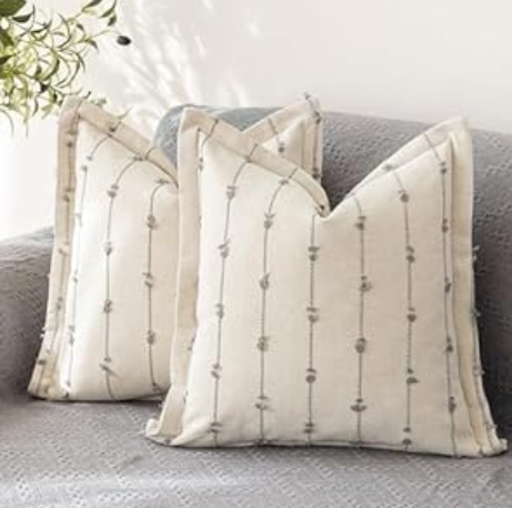 LANANAS Decorative Throw Pillow Covers 18x18 Set of 2 for Couch Sofa Bed Living Room Neutral Farmhouse Boho Modern Accent Home Decor Cushion Covers (Cream Grey, 18x18 Inch)