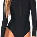 RELLECIGA Women's One Piece Swimsuits Long Sleeve Rash Guard UV Protection Surfing Swimsuit Bathing Suit, Small