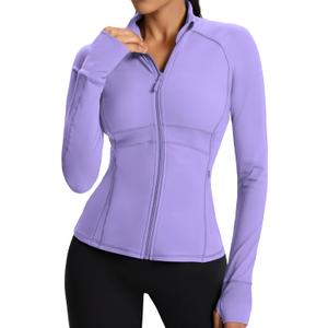 Waitfairy Zip Up Jackets for Women Yoga Gym Top Running Workout Jackets for Woman Track Jacket Women with Thumb Holes (Small, Lavender)