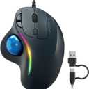 Wired Trackball Mouse with RGB Lighting, Ergonomic Thumb Control to Reduce Muscle Strain, 5 Adjustable DPI, Dual USB-C & USB-A Connectivity, Compatible with PC, Laptop, Mac, Windows-Blue