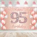 Happy 95th Birthday Rose Gold Banner Cheers to 95 Years Old Backdrop Confetti Balloons Theme Decor for Women 95 Years Old Pink Birthday Party Decorations Bday Supplies Background Favors Gift Glitter