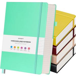 OFFIGIFT 5 Pack College Ruled Notebook, 312 Numbered Pages Thick Notebooks Bulk, 100gsm No Bleed Paper Hardcover Leather Journal, Lined Journal Notebook Set for Women Men School Office, A5, Multicolor