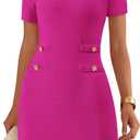 PRETTYGARDEN Work Dresses for Women 2025 Summer Business Casual Short Sleeve Formal Sweater Sheath Dress (Pink, S)