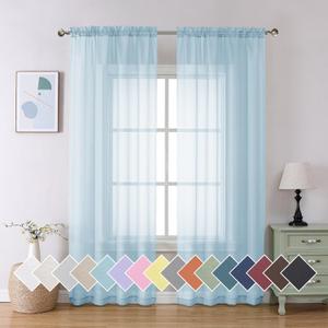 Aiyufeng 2 Pack: Basic Sky Blue Sheer Curtain Drapes 84 Inch Length 2 Panels for Living Room, Light Filtering Voile Drapes for Bedroom, Patio, Sliding Door, Each 40" W x 84" L