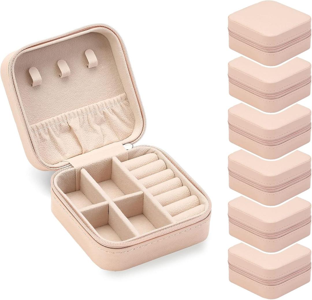 Travel Jewelry Case, Mini Portable Jewelry Travel Boxes, Small Jewelry Organizer for Rings, Earrings, Pendants, Watches, Necklaces, Lipsticks Organizer Storage Holder Case (Pink-6packs)