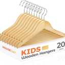 HOUSE DAY Wooden Baby Hangers for Closet 20 Pack, Kids Wooden Hangers for Baby Clothes, Heavy Duty Wood Toddler Coat Hanger with Non Slip Pant Bar, 360 Swivel Hook, Shoulder Notches, Natural