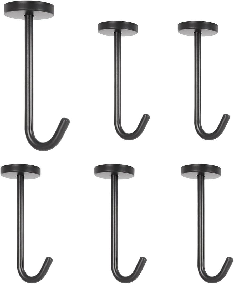 NearMoon Coat Hooks, Wall Mount Hooks for Hanging Hat Hurse Robe, 304 Stainless Steel Heavy Duty Towel Hangers for Bathroom Livingroom Kitchen-Ceiling Hook, 6 Pack (4 Inch, Matte Black)