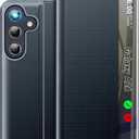 Phone Case for Samsung Galaxy A26 5G, Clear View Window Luxury Slim Mirror Galaxy A26 5G Case with Kickstand, Leather Hard PC Flip Shockproof Protective Cover for Samsung A26 5G Case (Deep Blue)