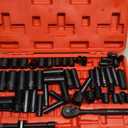 3/8" Drive Impact Socket Set, 90 Piece Metric Socket (6-22mm) and Standard SAE Size (5/16-15/16 inch) 6 Point, with 72-Teeth Ratchet Wrench, Mechanics Tool Kit for Automotive Repair