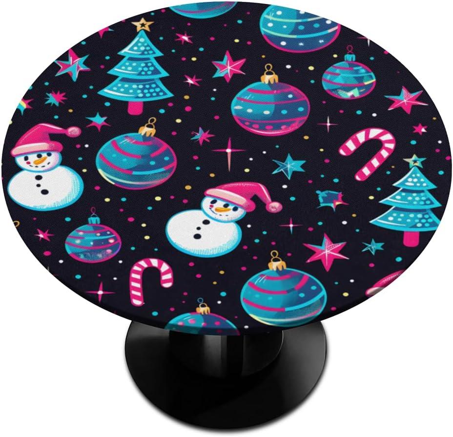 Pardick Round Tablecloth Snowman Winter Elastic Edge Design Tablecover Waterproof Wipeable Tablecloths Fits Table up 45-56 Inches Diameter (Christmas-21)