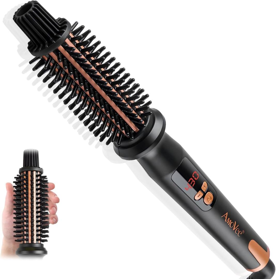 Curling Iron Brush, Ceramic Tourmaline Ionic Hair Curling Wand, Curling Brush with Barrel & Anti-Scald Bristles for All Hair Types (2 Piece Set)