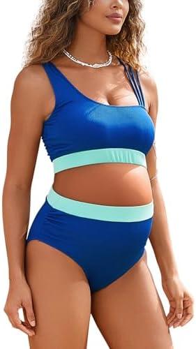 MOMOOD Maternity Two Piece Swimsuit High Waisted Strappy Bikini Set Bathing Suit 2XL Blue MOMOOD Maternity Two Piece Swimsuit High Waisted Strappy Bikini Set Bathing Suit 2XL Blue