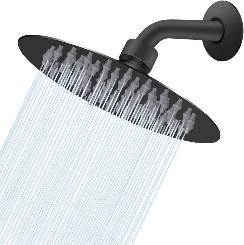 NearMoon Rain Shower Head, Ultra-Thin Design-Pressure Boosting, Awesome Some Experience, High Flow Stainless Steel Rainfall Head (6 Inch,Matte Black)