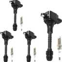 UF351 Ignition Coil Pack Iridium Spark Plugs Set of 4 Fits For Nissan 2001 2002 2003 2004 2005 2006 Almera Sentra L4 1.8L Replacement for 22448-6N015 22448-6N011 C1397 5C1394