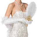 Vijiv Ostrich Feather Fan Bridesmaids Hand Fans for Wedding Guests Bouquets Bride Great Gatsby 1920s Flapper Accessories Chic Art Deco Groom Feathers Boutonniere White