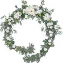 TINGE TIME 9FT Artificial Flower Garland, Handcrafted Eucalyptus Garland with Flowers, Floral Vine for Wedding Decoration Reception Sweetheart Table (IvoryWhite)