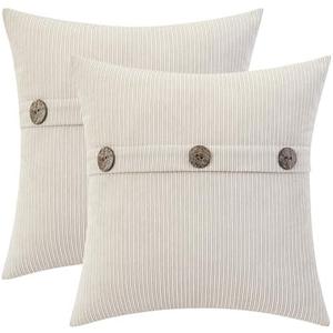 HWY 50 Beige Chenille Throw Pillow Covers 16x16 Inch with Triple Buttons, Soft Farmhouse Accent Decorative Cushion Cases for Couch Sofa Bed Bedroom Pack of 2