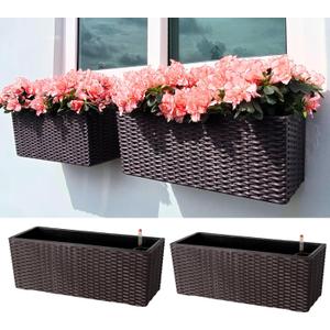 LaLaGreen Wall Planters Outdoor (20 Inch, 2 Pack) Brown Rectangular Window Flower Boxes with Brackets Self Watering System, Vertical Wall Mounted Plant Pot Container Herb Garden Balcony Indoor Decor