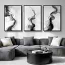 Large Framed Black and White Abstract Wall Art for Living Room, Set of 3 Modern Canvas Prints Paintings Artwork for Walls -Minimalist Pictures for Hallway, Bedroom, Office Wall Decor 24x36 In (Ethereal)