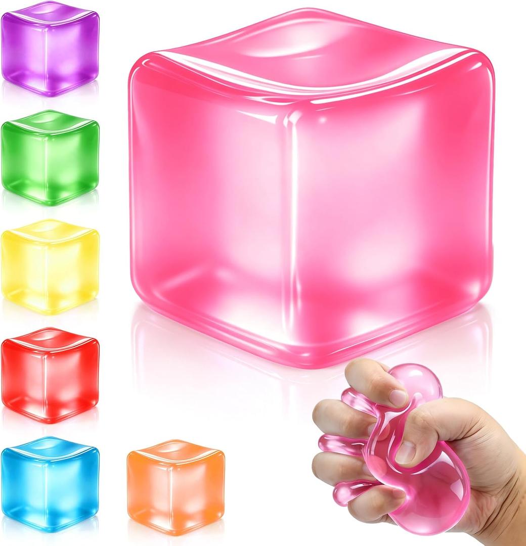 4 x Squishy Ice Cube Stress Balls, Slow Rising Stress Relief Toy, Squeeze Ball Fidget Toys for Adults Teens Boys Girls, Sensory Toys for Kids with Autism, Party Favors Gifts (Red)