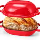 Maxdot 4qt Dutch Oven with Lid Enameled Cast Iron Sourdough Bread Pan for Baking Non Stick Single with Loop Handles for Family Homemade Breadbaking(Red)