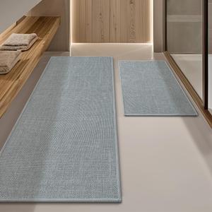 YIHOUSE Light Grey Bathroom Rug Sets 2 Piece, Absorbent Bath Mat for Bathroom Non Slip Washable, Bathroom Mat Quick Dry, Thin Bath Rug Set for Toilet and Floor (17"x24"+17"x47")