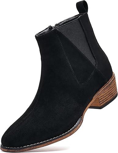 Women's Ankle Boots Mid-height Heels Chelsea Zipper Dressy Booties, 9.5,Black Suede
