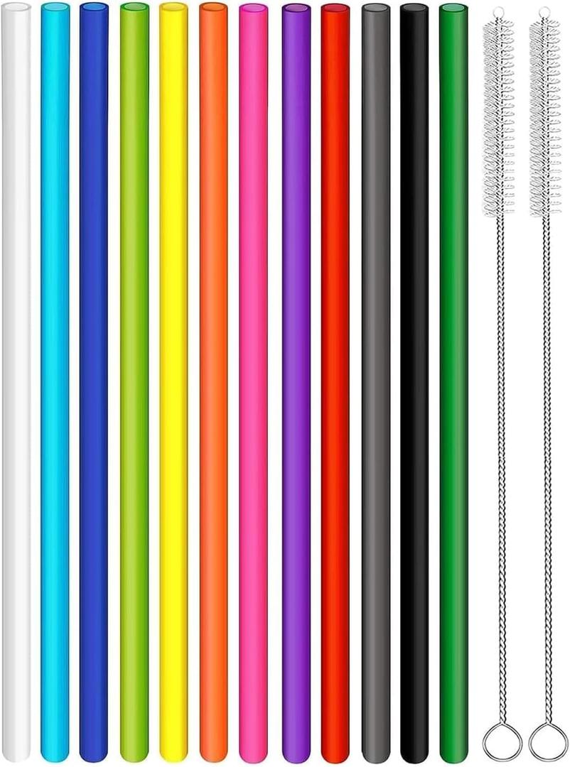 14 Pack Replacement Straws for 40 oz Stanley Adventure Travel Tumbler Cup, Reusable Plastic Straws with Cleaning Brush, Compatible with 40oz 30oz 20oz 14oz Stanley Water Jug, 12inch