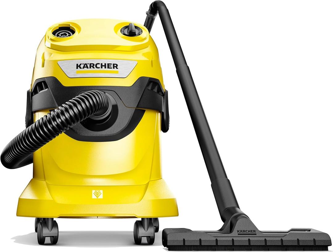 Krcher WD 4 Multi-Purpose 5.3 Gallon Wet/Dry Shop Vacuum Cleaner with Attachments, Space-Saving Design, Heavy Duty