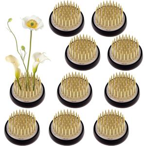Woration 10Pcs Ikebana Stem Holder Gold Flower Frog with Rubber Base Floral Arrangement Pin Frog 1.34inch Round Kenzan for Garden Home Decoration DIY Craft
