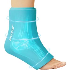 Reusable Foot Ankle Ice Pack Wrap for Injuries, Cold Compression Therapy for Achilles Tendonitis, Plantar Fasciitis, Swelling, Sprained, Pain Relief (Blue)
