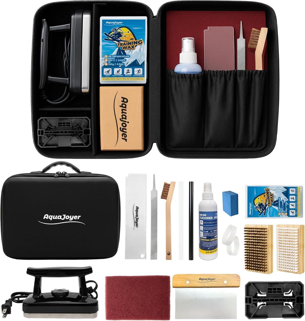 Professional Ski & Snowboard Wax Kit - All-in-One Basic Waxing & Tuning Set with Adjustable Wax Iron, All Temperature Wax, Edge Tuner, Base Cleaner, Brush, Scraper, P-tex, Tuning Stone & Storage Bag