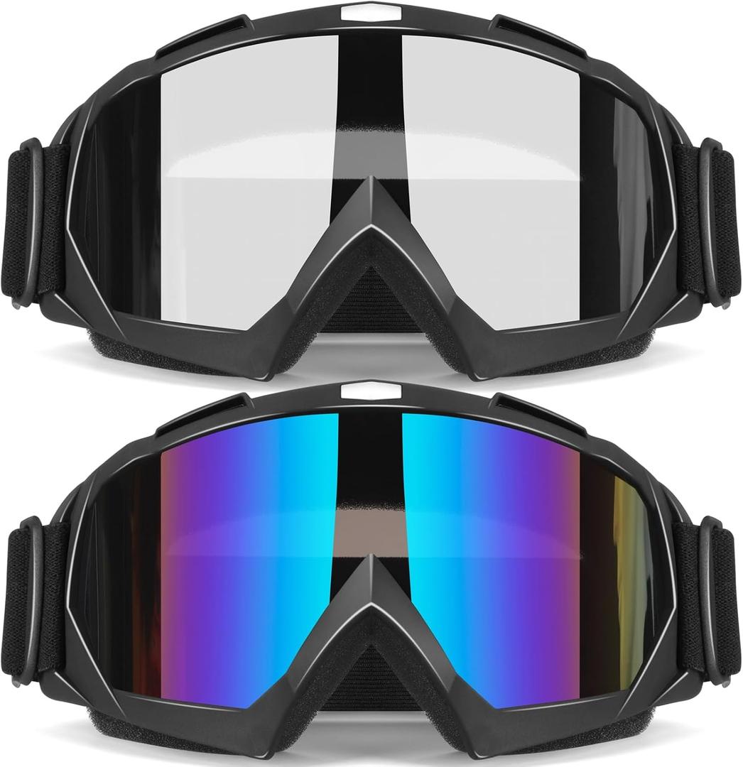 Dirt Bike Goggles, 2-Pack Motorcycle ATV Motocross Ski Goggles, Windproof Racing Glasses (Gray+multicolored)