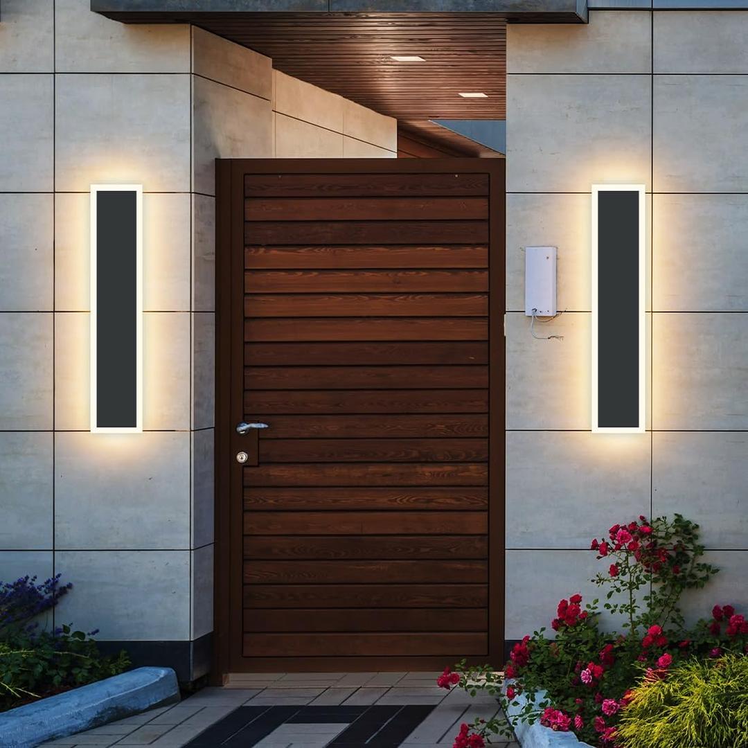 2-Pack 24IN Modern Outdoor Wall Light LED Long Wall Lighting Fixture IP65 Waterproof Wall Lamps, Dimmable 24W 2200LM Black Wall Sconce, 3000K/4000K/5000K Selectable, ETL